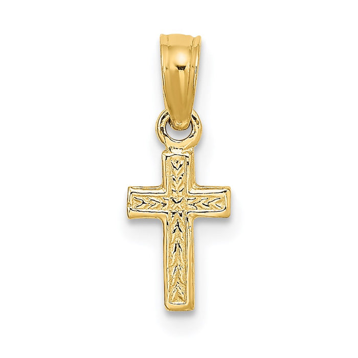 Million Charms 14K Yellow Gold Themed Polished & Engraved Mini Relgious Cross Charm