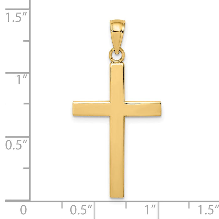 Million Charms 14K Yellow Gold Themed Polished Beveled Relgious Cross Charm