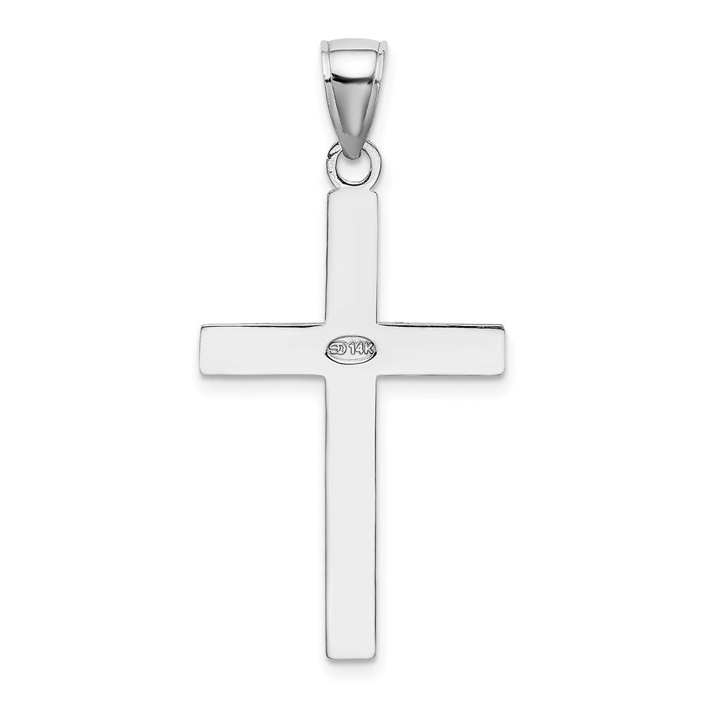 Million Charms 14K White Gold Themed Polished Beveled Relgious Cross Charm
