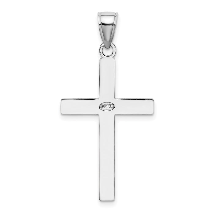 Million Charms 14K White Gold Themed Polished Beveled Relgious Cross Charm