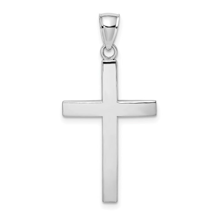 Million Charms 14K White Gold Themed Polished Beveled Relgious Cross Charm