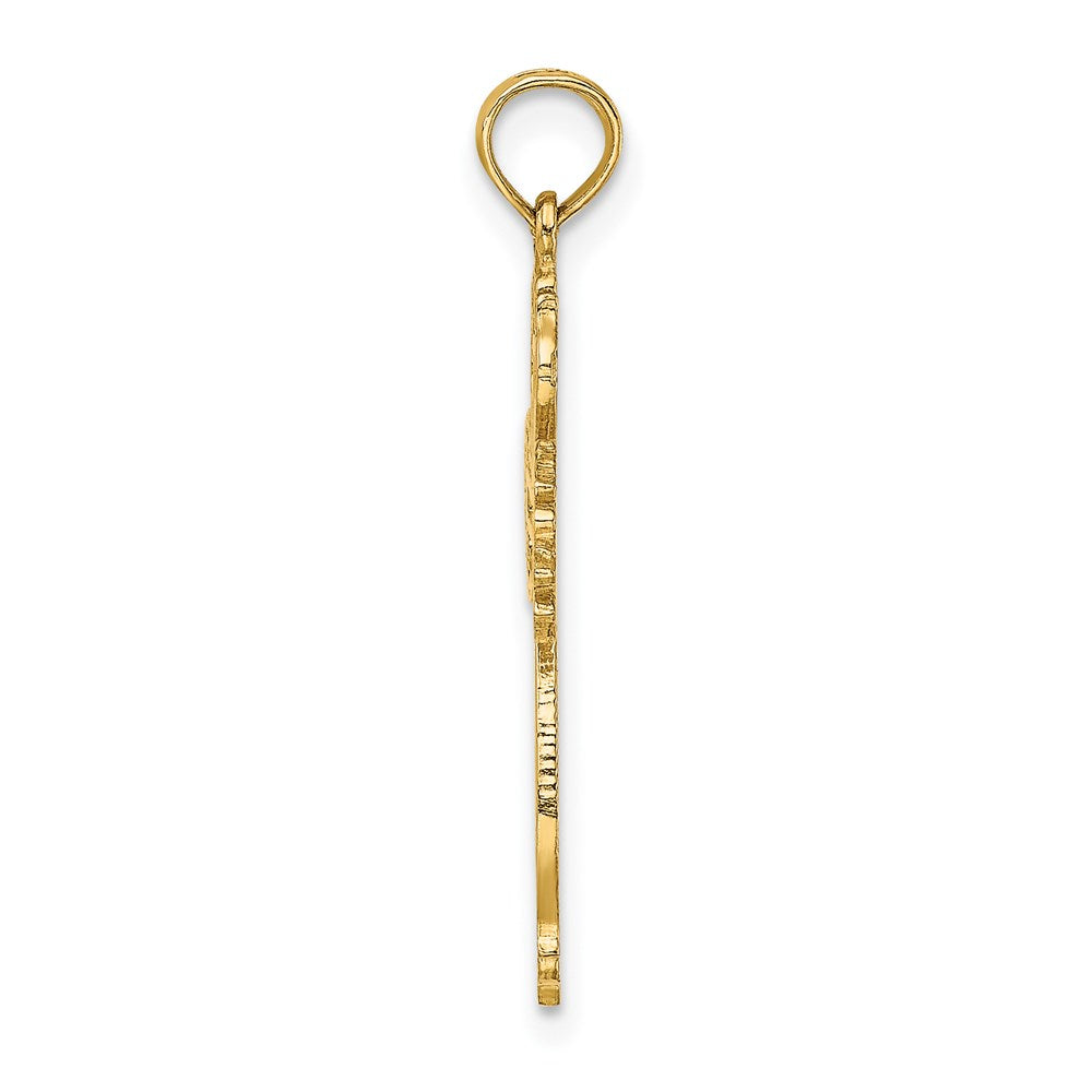 Million Charms 14K Yellow Gold Themed Cut-Out Scroll Framed Relgious Cross Charm