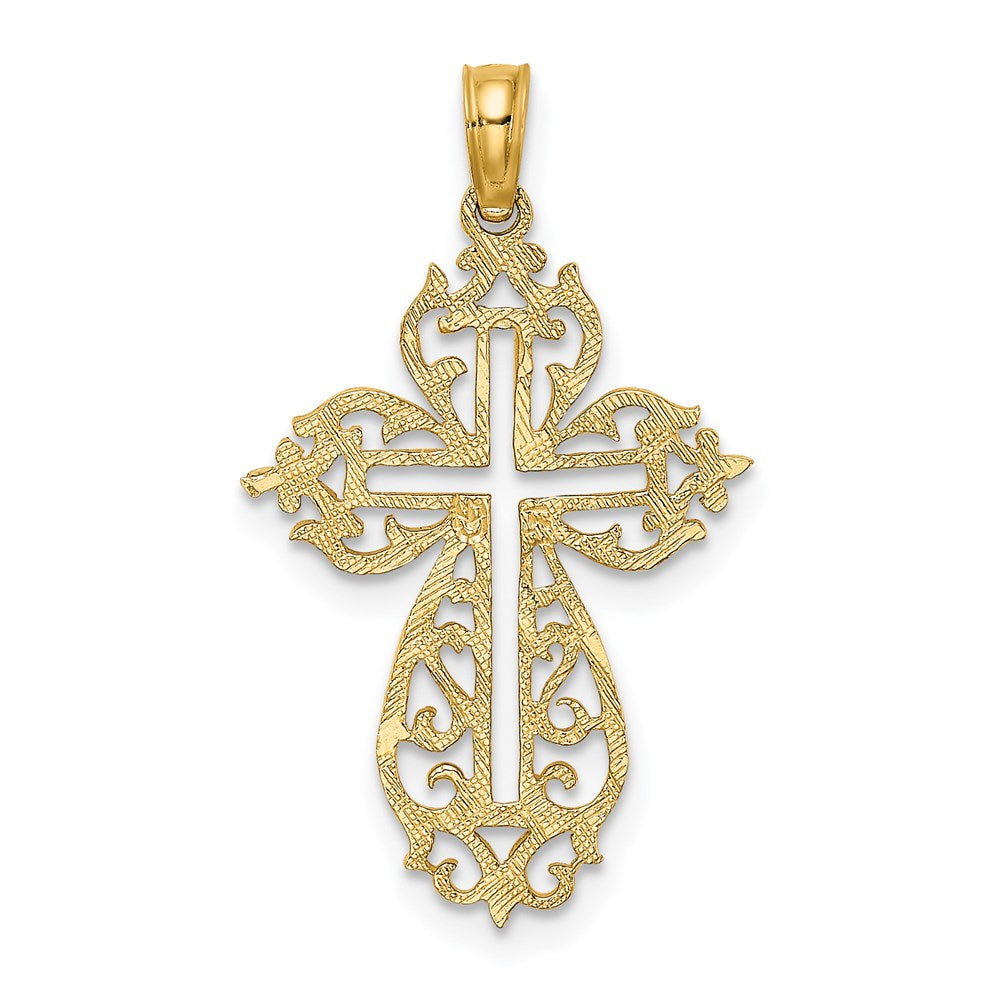 Million Charms 14K Yellow Gold Themed Cut-Out Scroll Framed Relgious Cross Charm