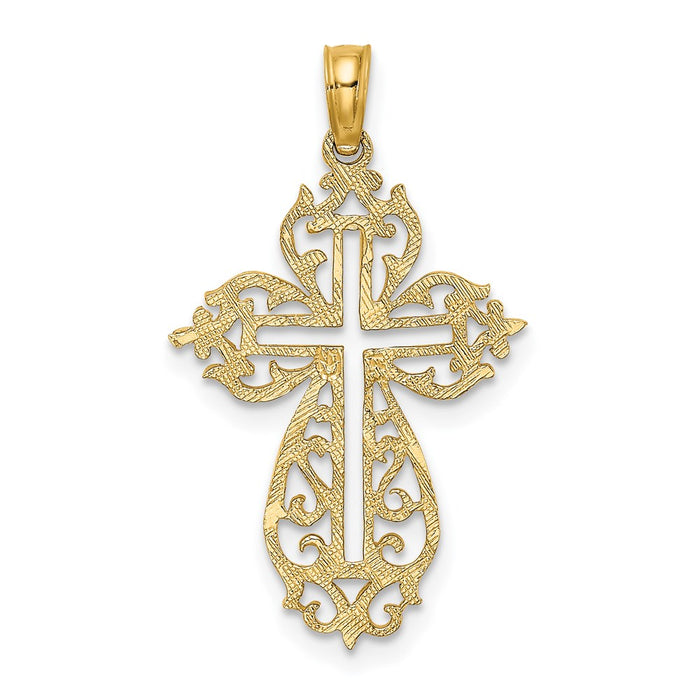 Million Charms 14K Yellow Gold Themed Cut-Out Scroll Framed Relgious Cross Charm