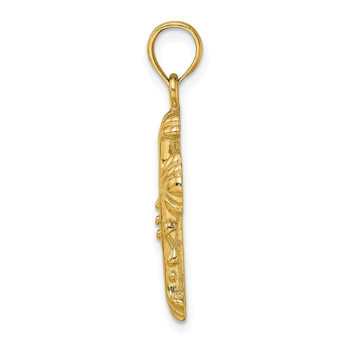 Million Charms 14K Yellow Gold Themed Polished & Textured Relgious Cross Charm