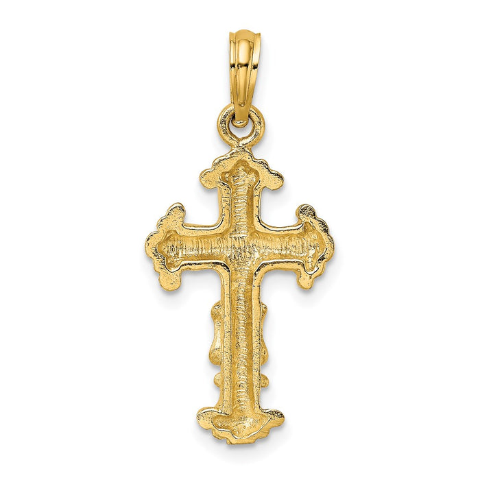 Million Charms 14K Yellow Gold Themed Polished & Textured Relgious Cross Charm