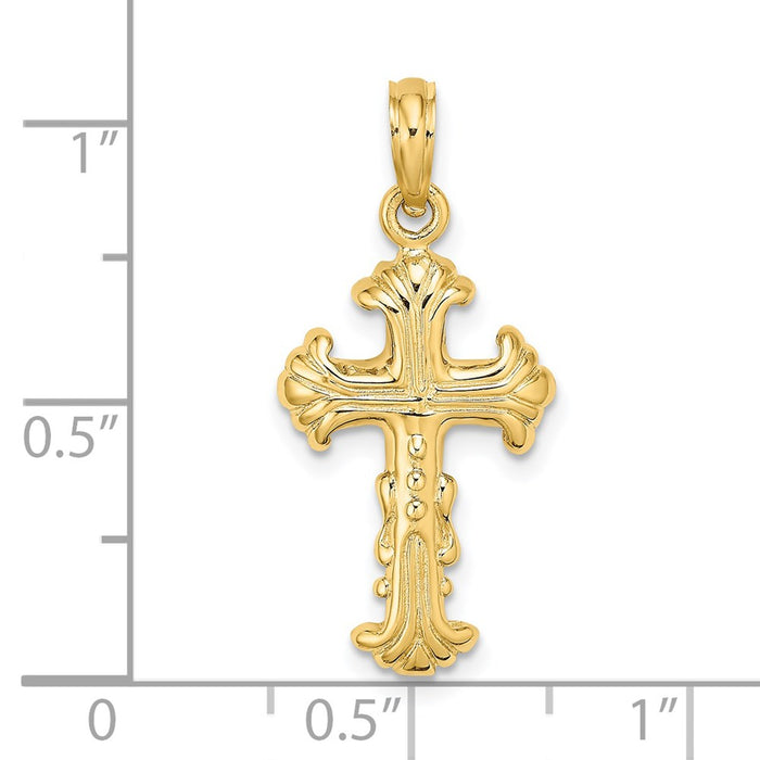 Million Charms 14K Yellow Gold Themed Polished & Textured Relgious Cross Charm