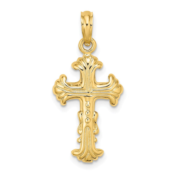 Million Charms 14K Yellow Gold Themed Polished & Textured Relgious Cross Charm