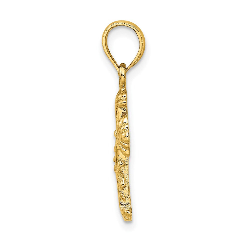 Million Charms 14K Yellow Gold Themed Polished & Textured Relgious Cross Charm