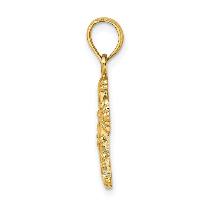 Million Charms 14K Yellow Gold Themed Polished & Textured Relgious Cross Charm