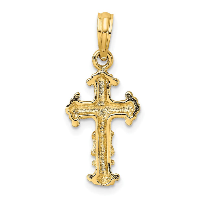 Million Charms 14K Yellow Gold Themed Polished & Textured Relgious Cross Charm