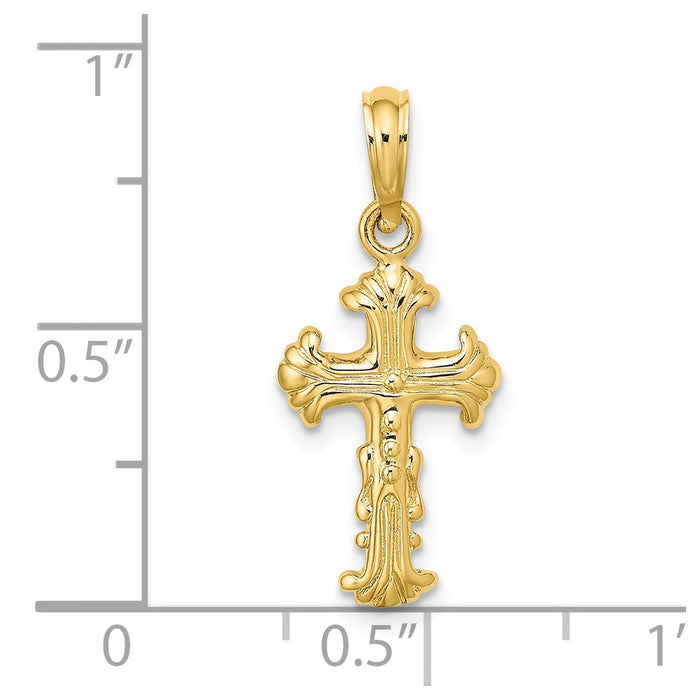 Million Charms 14K Yellow Gold Themed Polished & Textured Relgious Cross Charm