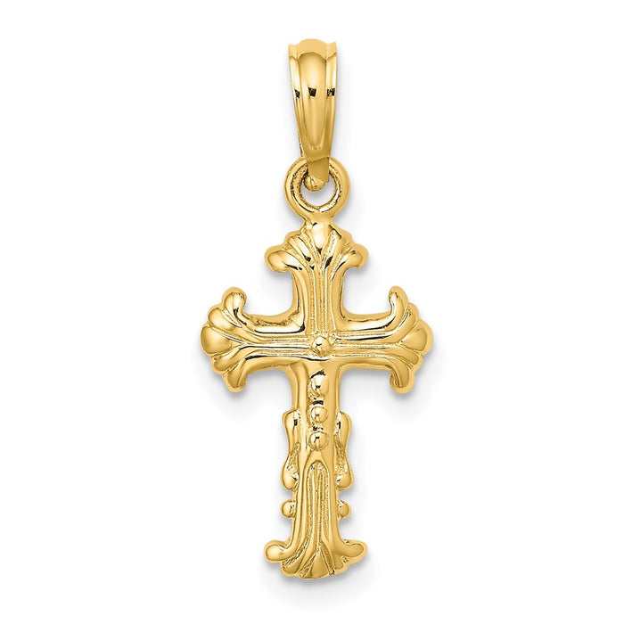 Million Charms 14K Yellow Gold Themed Polished & Textured Relgious Cross Charm