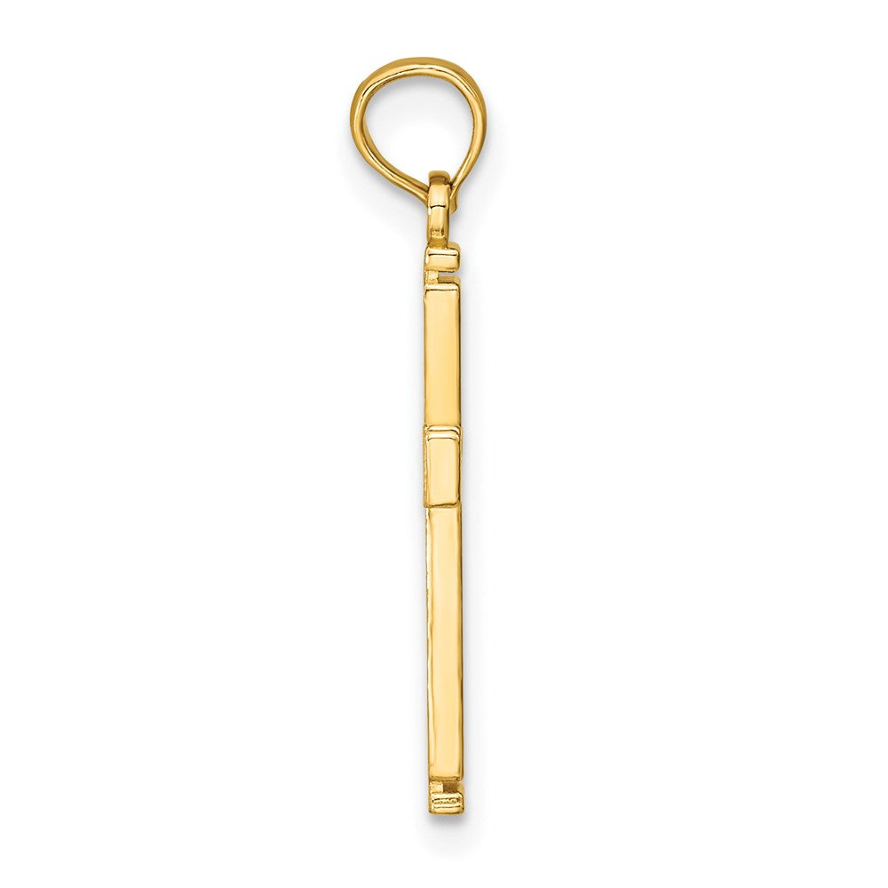 Million Charms 14K Yellow Gold Themed Relgious Cross / Cut-Out & Tapers In Center (2 Of 2)