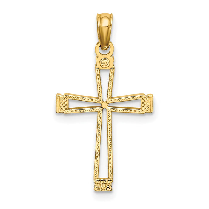 Million Charms 14K Yellow Gold Themed Relgious Cross / Cut-Out & Tapers In Center (2 Of 2)