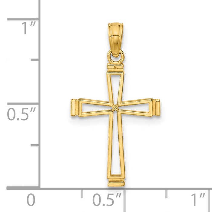 Million Charms 14K Yellow Gold Themed Relgious Cross / Cut-Out & Tapers In Center (2 Of 2)