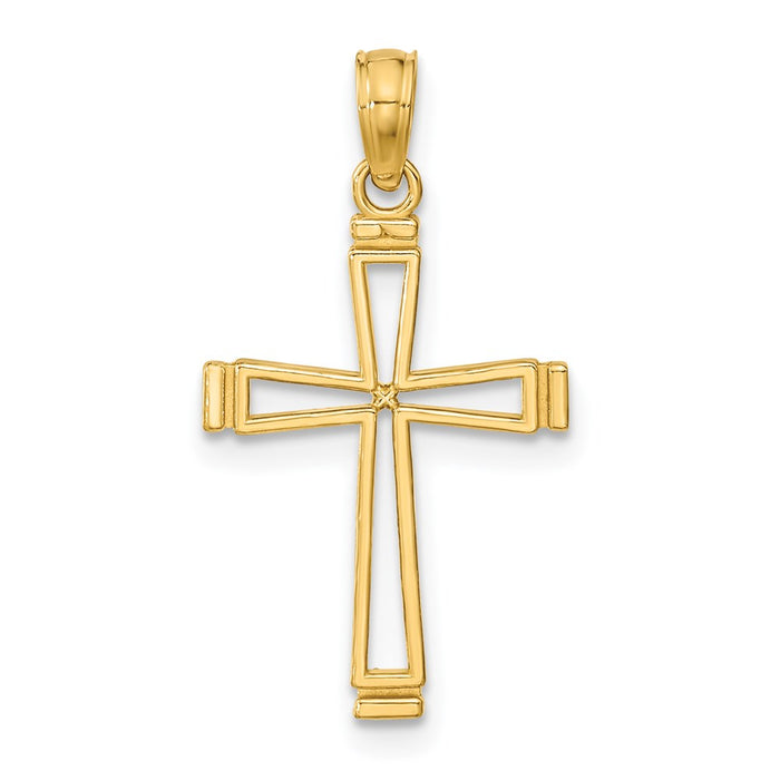 Million Charms 14K Yellow Gold Themed Relgious Cross / Cut-Out & Tapers In Center (2 Of 2)