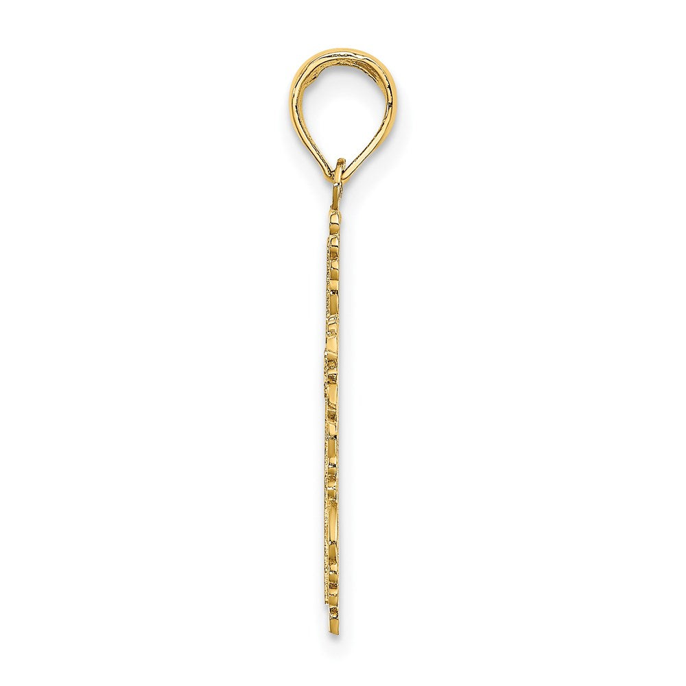 Million Charms 14K Yellow Gold Themed Textured With Lace Trim Relgious Cross Charm