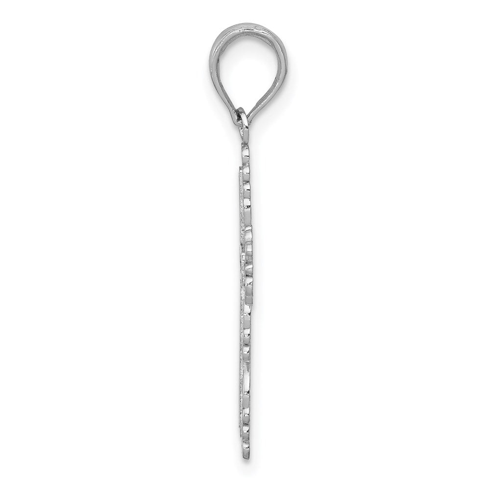 Million Charms 14K White Gold Themed Textured With Lace Trim Relgious Cross Charm