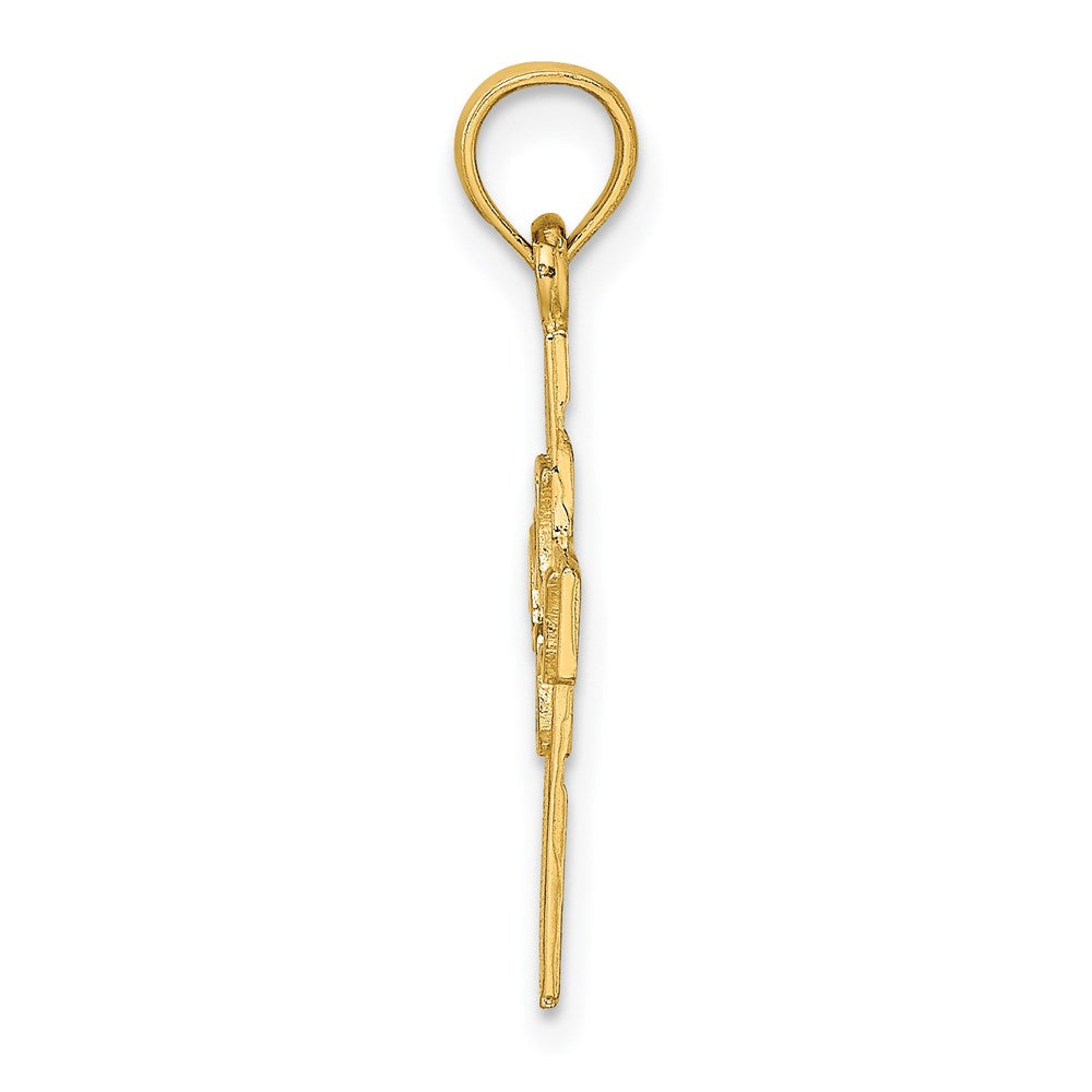 Million Charms 14K Yellow Gold Themed Dove In Relgious Cross Charm