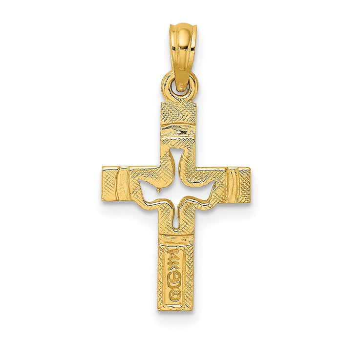 Million Charms 14K Yellow Gold Themed Dove In Relgious Cross Charm