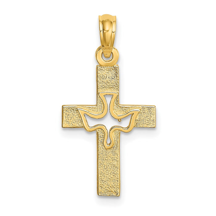 Million Charms 14K Yellow Gold Themed Dove In Relgious Cross Charm