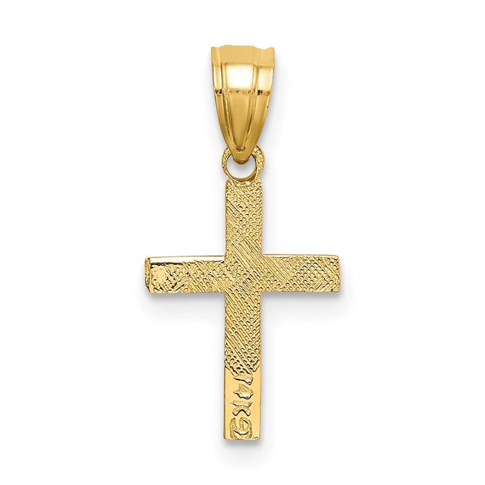 Million Charms 14K Yellow Gold Themed Polished With Star Pattern Mini Relgious Cross Charm