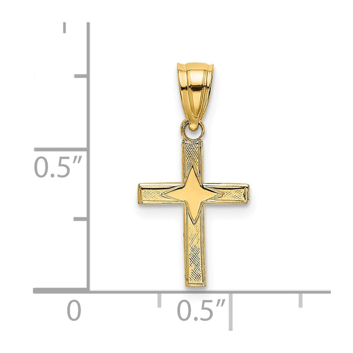 Million Charms 14K Yellow Gold Themed Polished With Star Pattern Mini Relgious Cross Charm