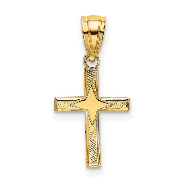 Million Charms 14K Yellow Gold Themed Polished With Star Pattern Mini Relgious Cross Charm