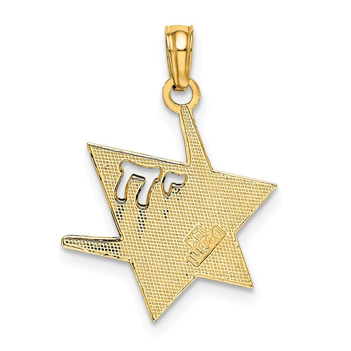 Million Charms 14K Yellow Gold Themed 2-D & Polished Jewish Religious Jewish Star Of David With Chai Charm