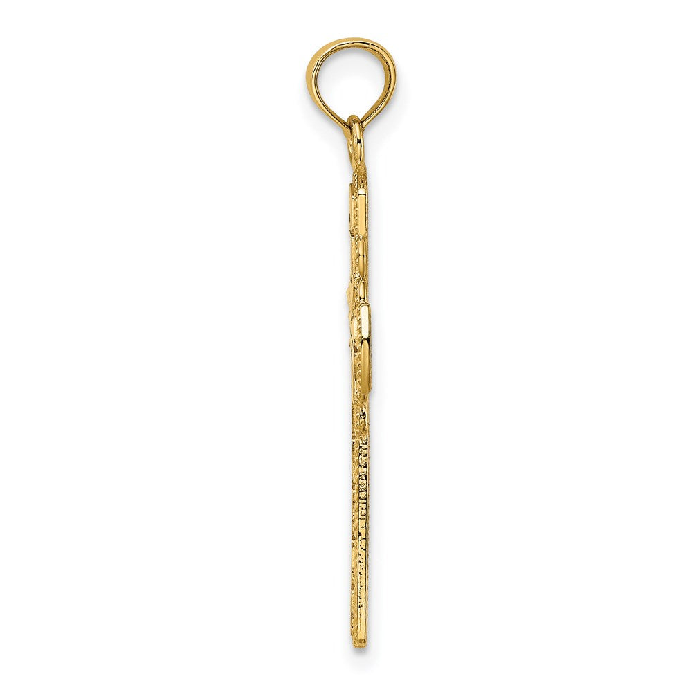 Million Charms 14K Yellow Gold Themed Polished With Beaded Edge & Grid Accent Relgious Cross Charm