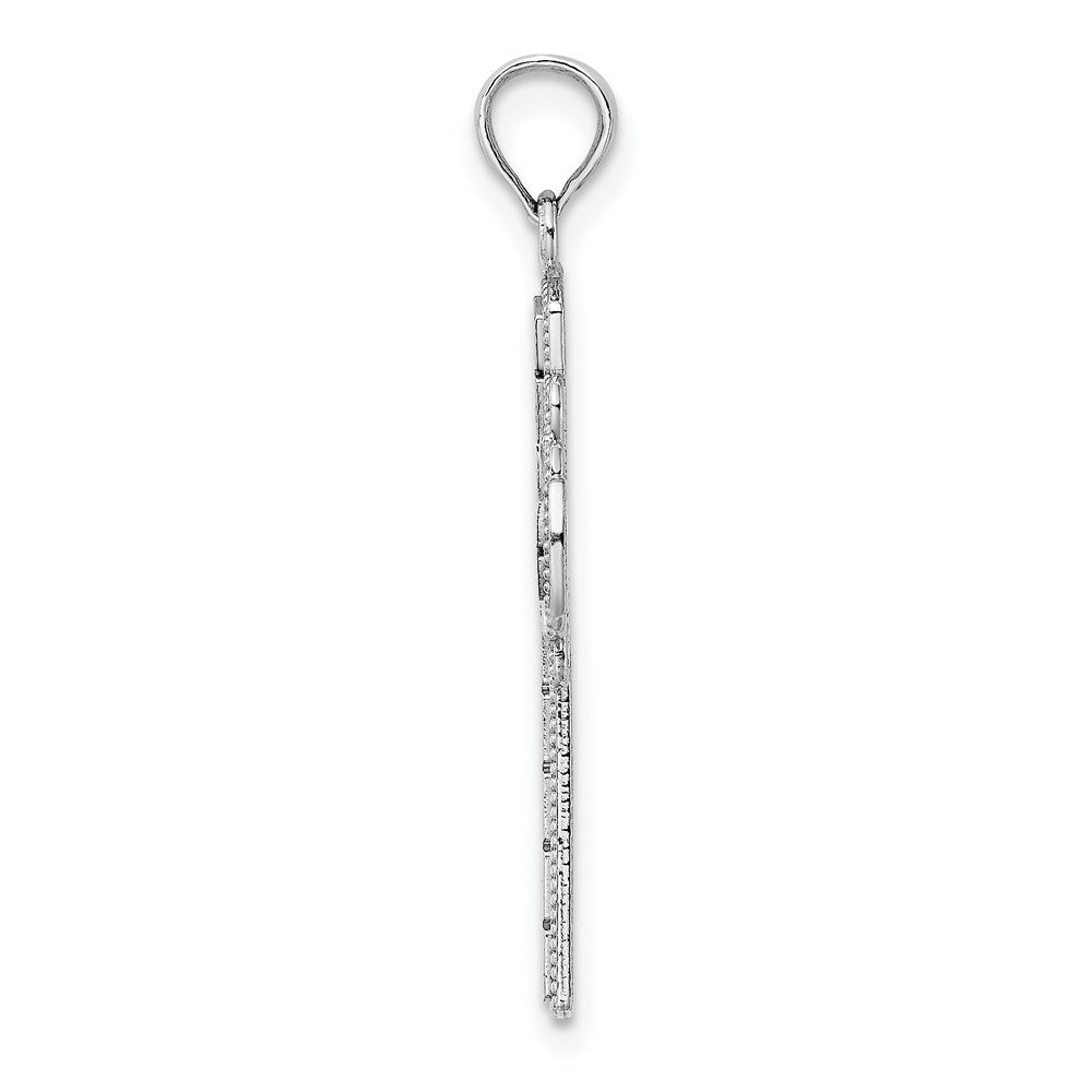 Million Charms 14K White Gold Themed With Beaded Edge & Grid Accent Relgious Cross Charm