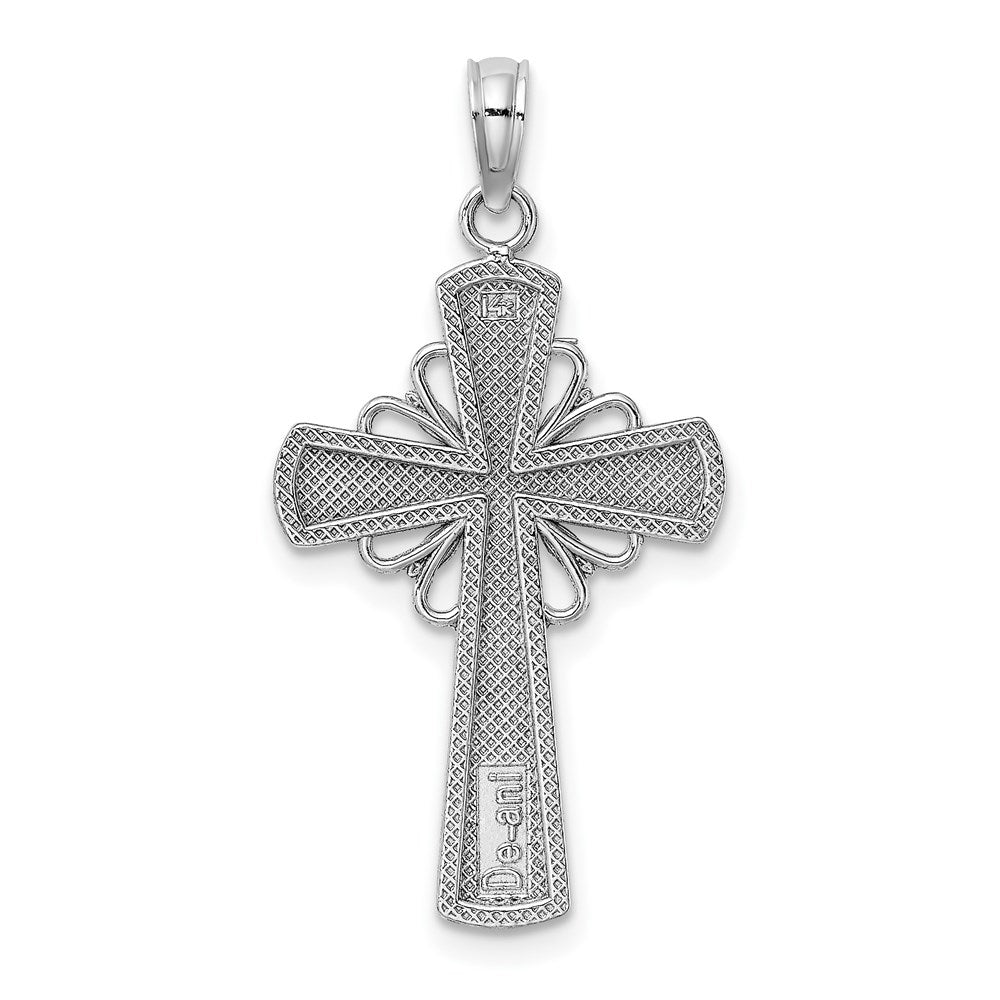 Million Charms 14K White Gold Themed With Beaded Edge & Grid Accent Relgious Cross Charm
