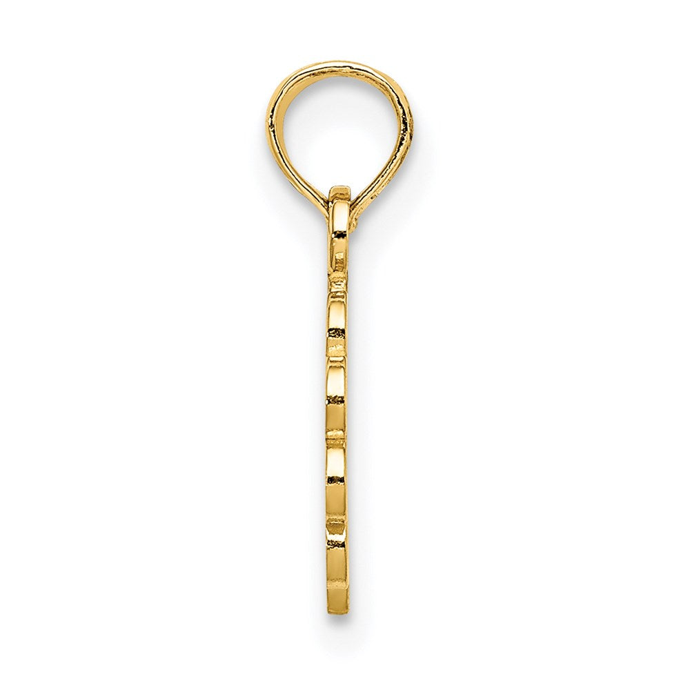 Million Charms 14K Yellow Gold Themed Praying Hands & Relgious Cross On Scalloped Round Disk Charm