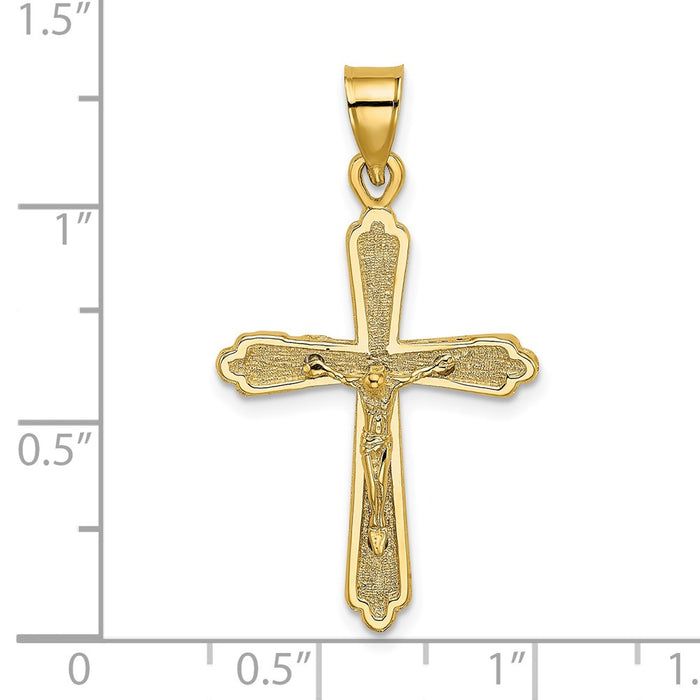 Million Charms 14K Yellow Gold Themed Textured Relgious Crucifix Charm