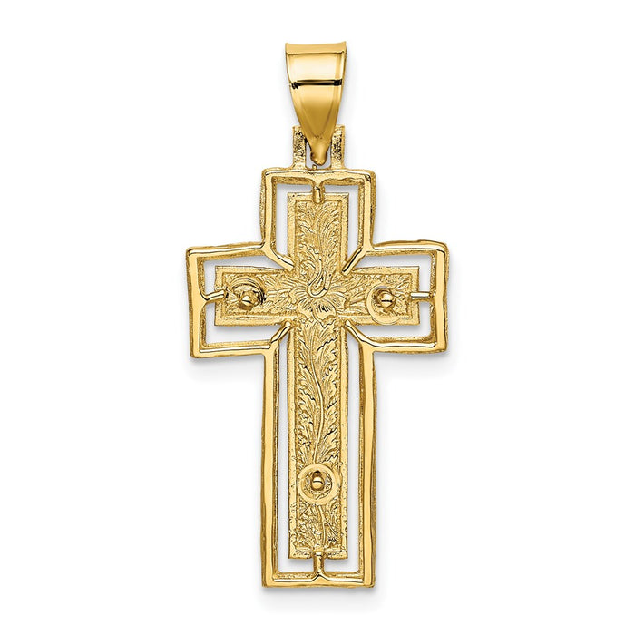 Million Charms 14K Yellow Gold Themed Textured Relgious Crucifix With Frame Charm