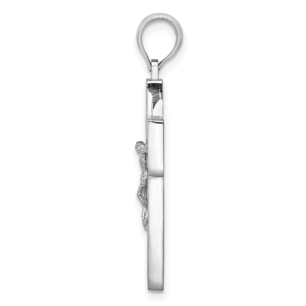 Million Charms 14K White Gold Themed Textured Relgious Crucifix With Frame Charm