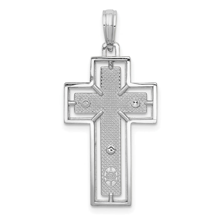 Million Charms 14K White Gold Themed Textured Relgious Crucifix With Frame Charm