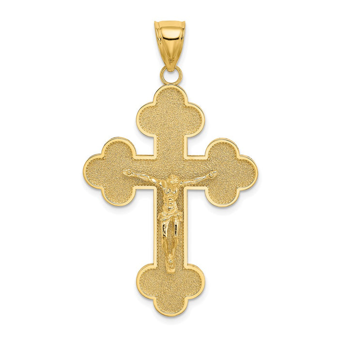 Million Charms 14K Yellow Gold Themed Relgious Crucifix With Spade Shaped Tips Charm