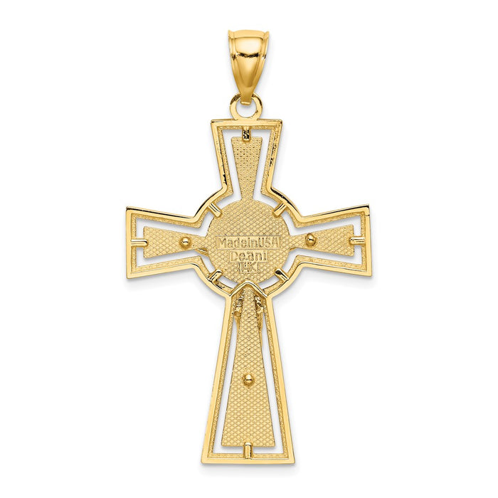 Million Charms 14K Yellow Gold Themed Cut-Out Relgious Crucifix With Center Circle Charm