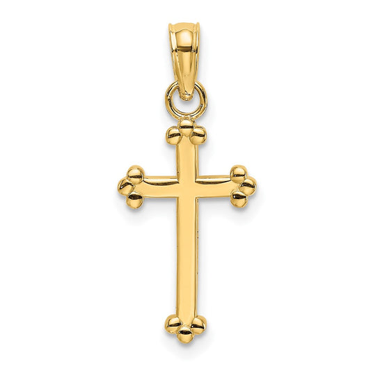 Million Charms 14K Yellow Gold Themed Polished Beaded Cross