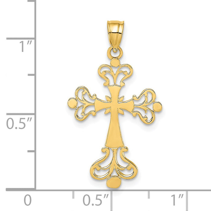 Million Charms 14K Yellow Gold Themed Polished Fancy Relgious Cross Charm