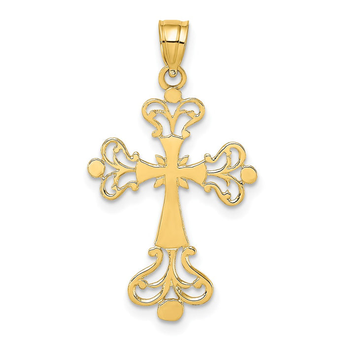 Million Charms 14K Yellow Gold Themed Polished Fancy Relgious Cross Charm
