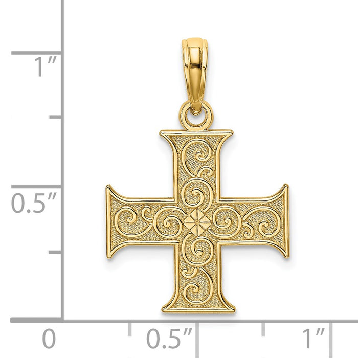 Million Charms 14K Yellow Gold Themed Greek Relgious Cross With Swirl Design Charm
