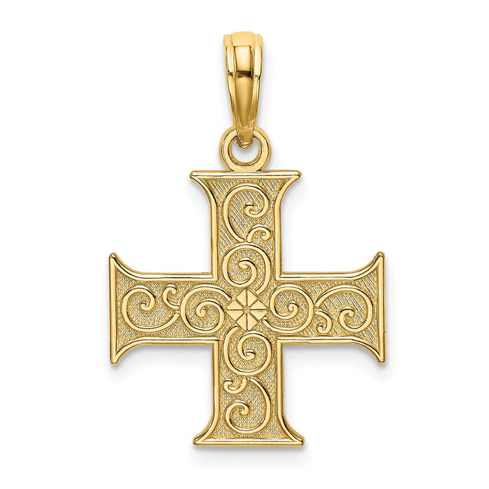 Million Charms 14K Yellow Gold Themed Greek Relgious Cross With Swirl Design Charm