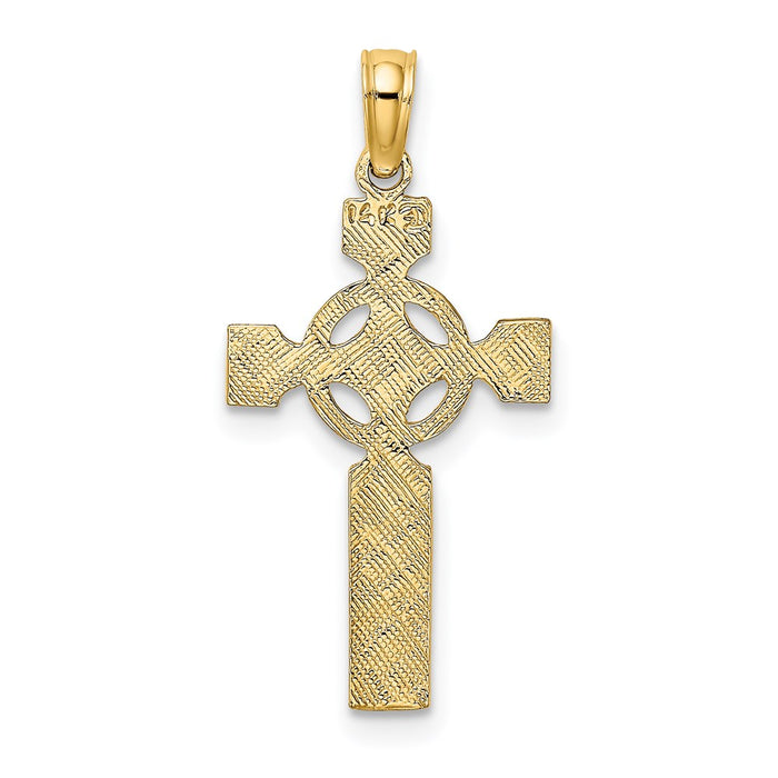 Million Charms 14K Yellow Gold Themed Engraved Celtic Relgious Cross With Eternity Circle Charm