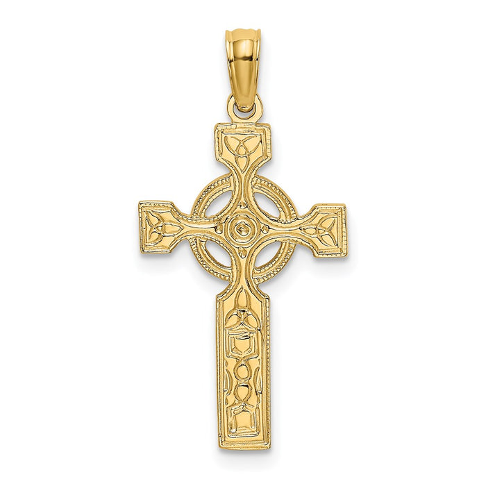 Million Charms 14K Yellow Gold Themed Engraved Celtic Relgious Cross With Eternity Circle Charm