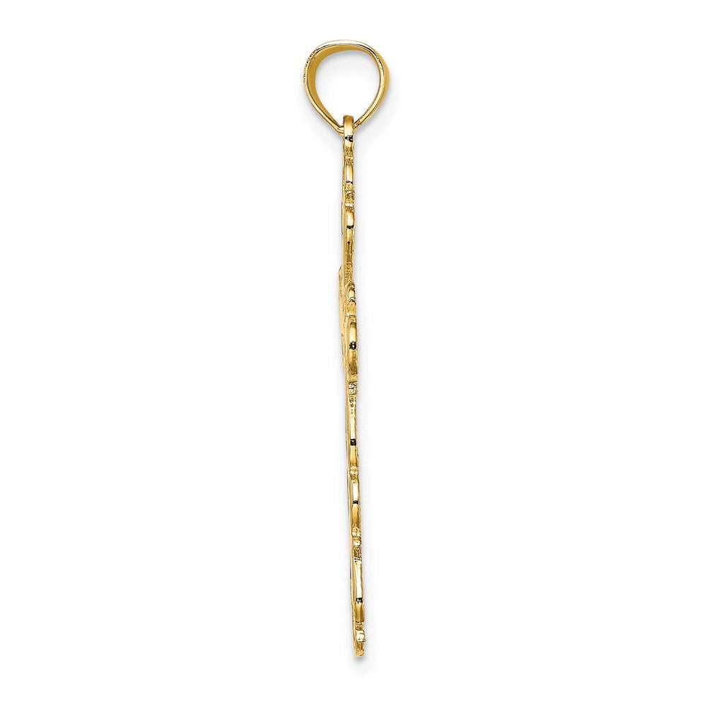 Million Charms 14K Yellow Gold Themed Polished Lace Trim Relgious Cross Charm