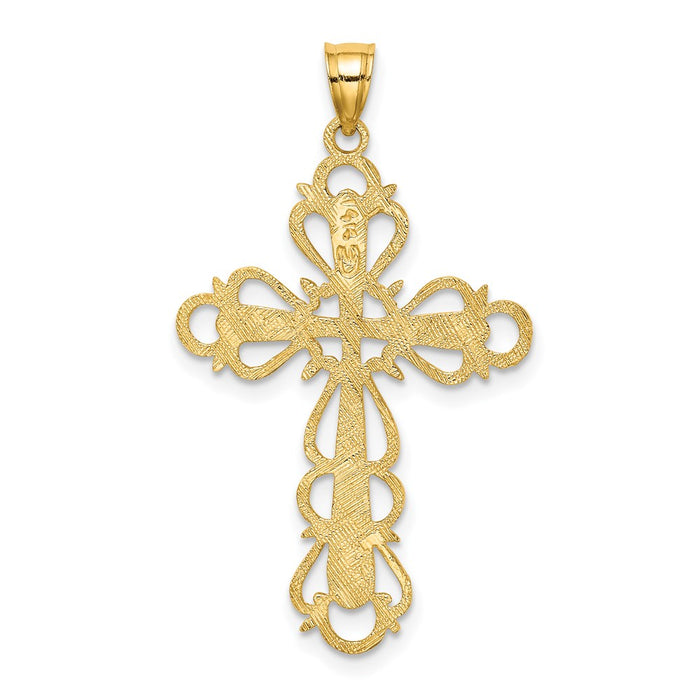 Million Charms 14K Yellow Gold Themed Polished Lace Trim Relgious Cross Charm