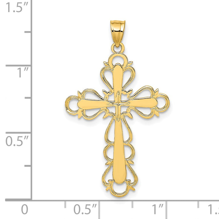 Million Charms 14K Yellow Gold Themed Polished Lace Trim Relgious Cross Charm